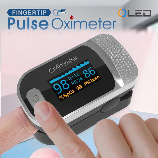 Finger Pulse Oximeter with SpO2, PR, PI, RR Monitoring, OLED Display Heart Rate & Oxygen Saturation Meter