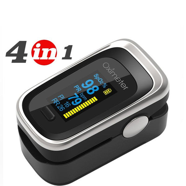 Finger Pulse Oximeter with SpO2, PR, PI, RR Monitoring, OLED Display Heart Rate & Oxygen Saturation Meter