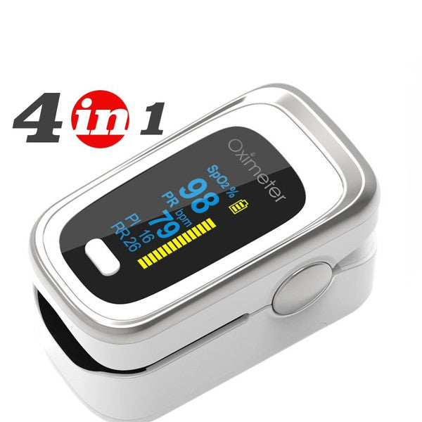 Finger Pulse Oximeter with SpO2, PR, PI, RR Monitoring, OLED Display Heart Rate & Oxygen Saturation Meter