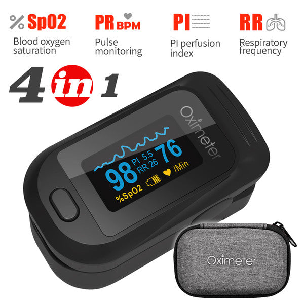 Finger Pulse Oximeter with SpO2, PR, PI, RR Monitoring, OLED Display Heart Rate & Oxygen Saturation Meter