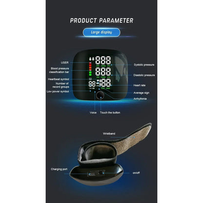 Rechargeable Wrist Blood Pressure Monitor – Accurate Digital Tensiometer with Heart Rate & LED Display