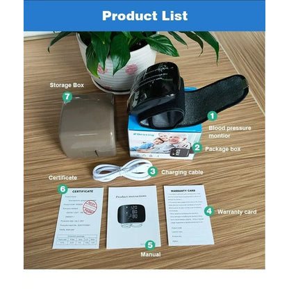 Rechargeable Wrist Blood Pressure Monitor – Accurate Digital Tensiometer with Heart Rate & LED Display