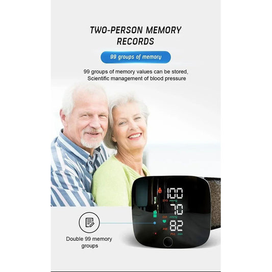 Rechargeable Wrist Blood Pressure Monitor – Accurate Digital Tensiometer with Heart Rate & LED Display